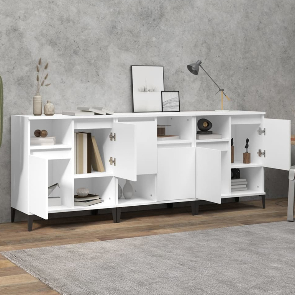 vidaXL 2 Door 2 Shelf White Sideboard Set of 3 Image 1