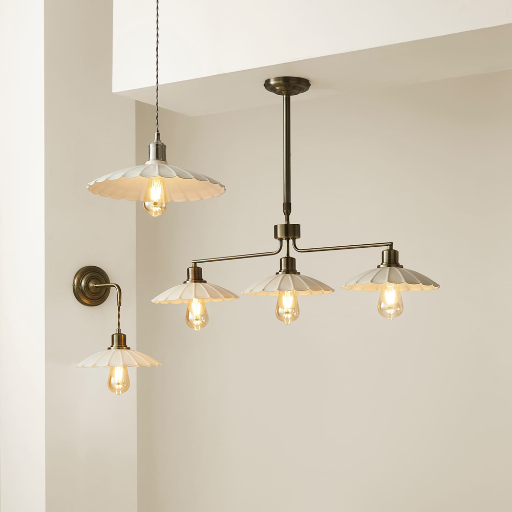 ValueLights Holborn Cream Scallop Metal Shade Brushed Gold Adjustable Wall Light with Bulb Image 7