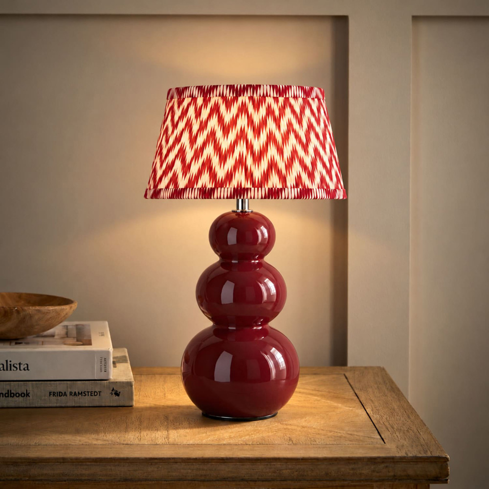 ValueLights Edie Chevron Pleat Shade Burgundy Ceramic Table Lamp with Bulb Image 6