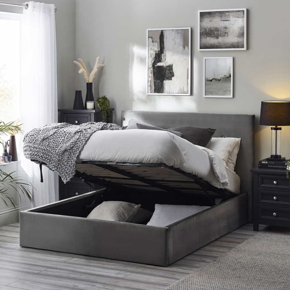 Julian Bowen Shoreditch Double Slate Grey High Headboard Lift Up Storage Bed Image 6
