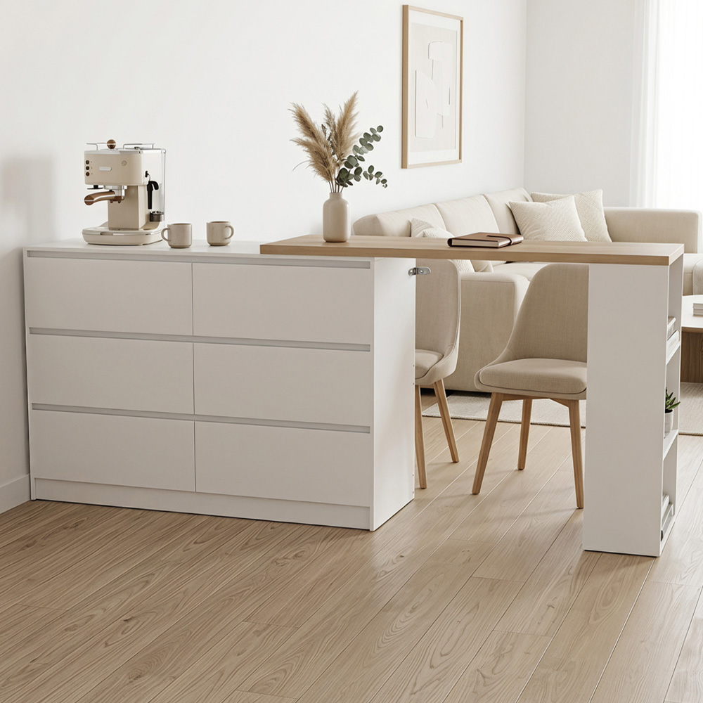 HOMCOM 6 Drawer 3 Shelf White Vanity Table Image 1