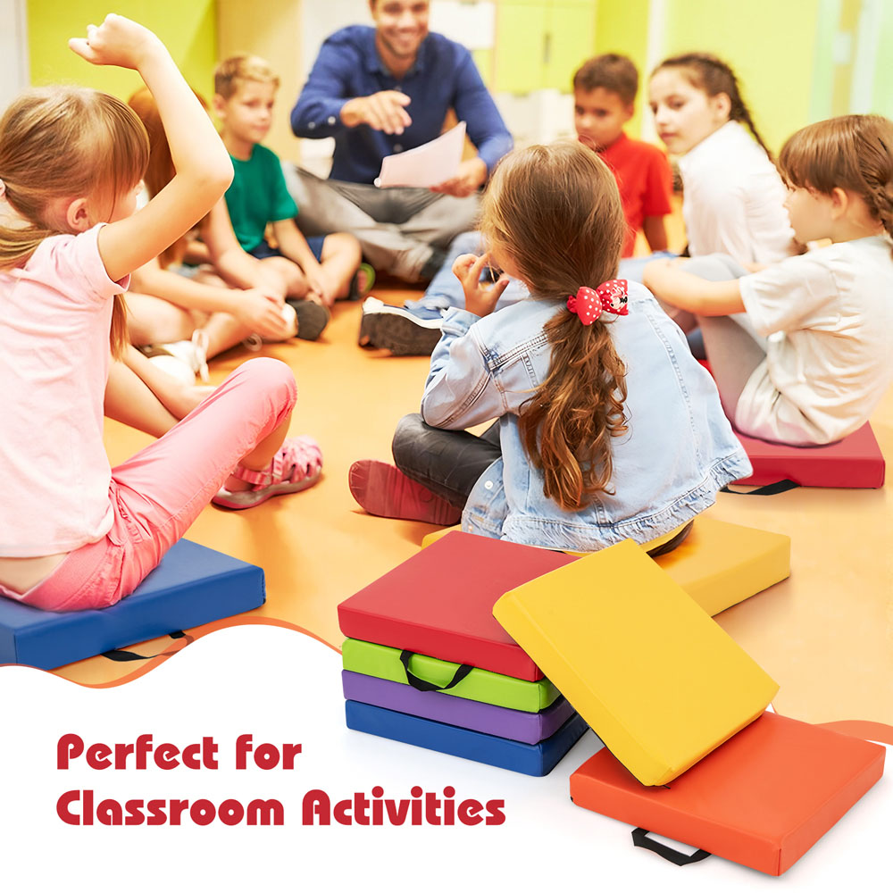 Costway Colourful Kids Square Floor Cushion with Handle 6 Pack Image 6