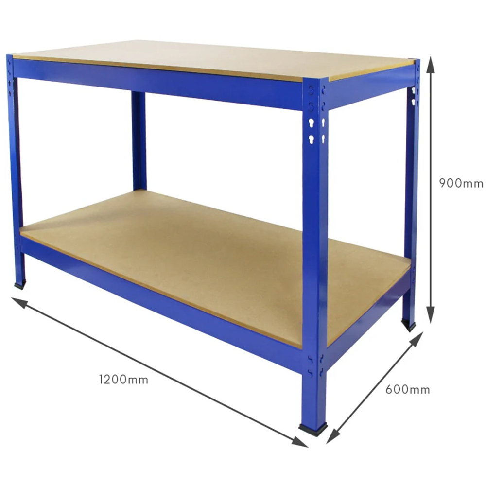 Monster Shop Q-Rax Blue Metal Racking Units and Workbench 90cm 3 Pack Image 6