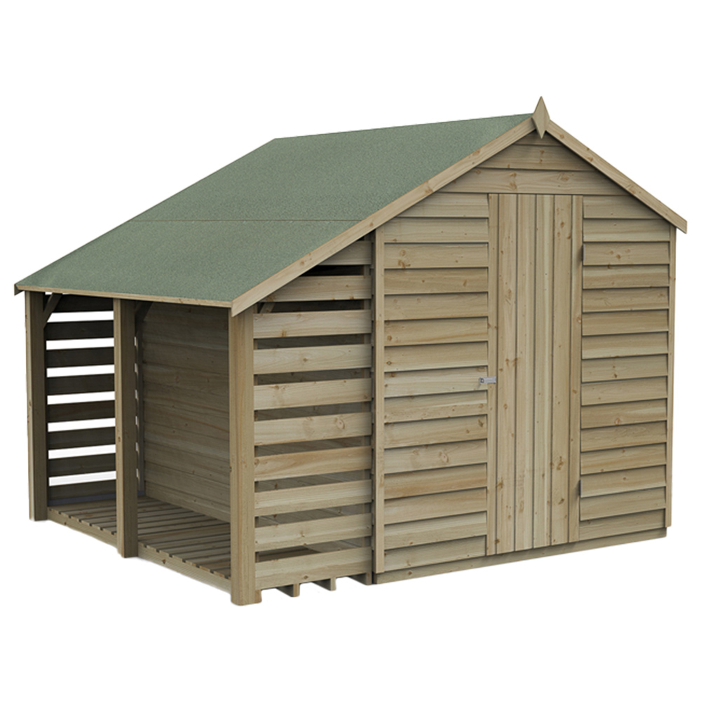 Forest Garden 6 x 8ft Pressure Treated Overlap Apex Shed with Lean To Image 1
