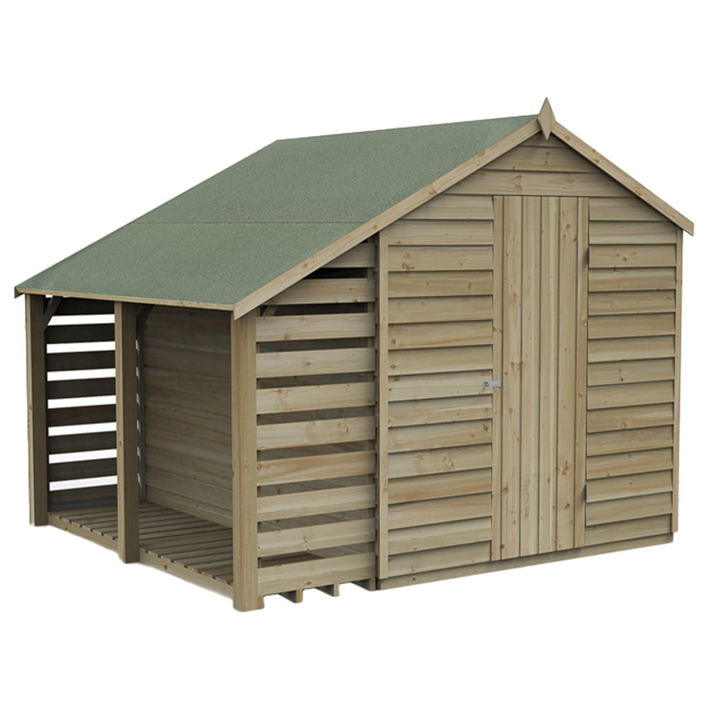 Forest Garden 6 x 8ft Windowless Overlap Pressure Treated Apex Garden Shed with Lean To Image