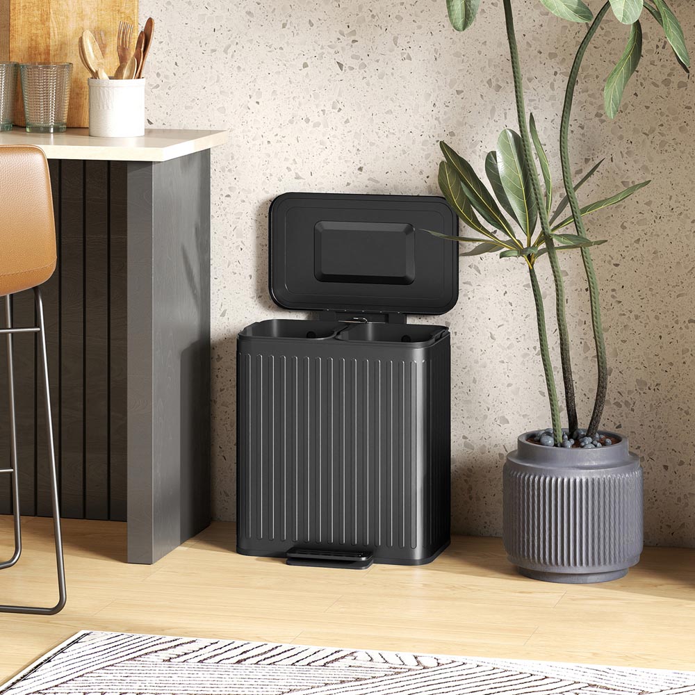 HOMCOM Black Double Rubbish Bin with Soft Close Lid 40L Image 3
