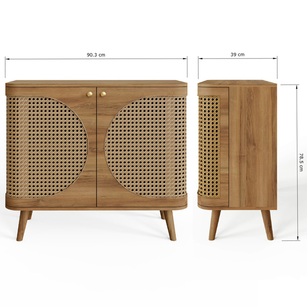 GFW Sorrel 2 Door Oak Rattan Compact Sideboard Image 9