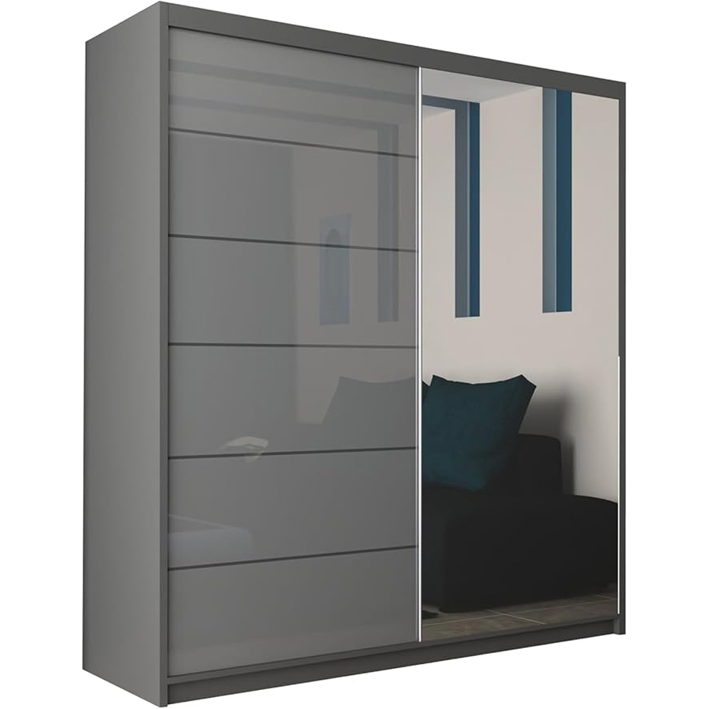 M N Furniture Inovo 2 Door Grey High Gloss Mirrored Sliding Wardrobe 150cm Image 2