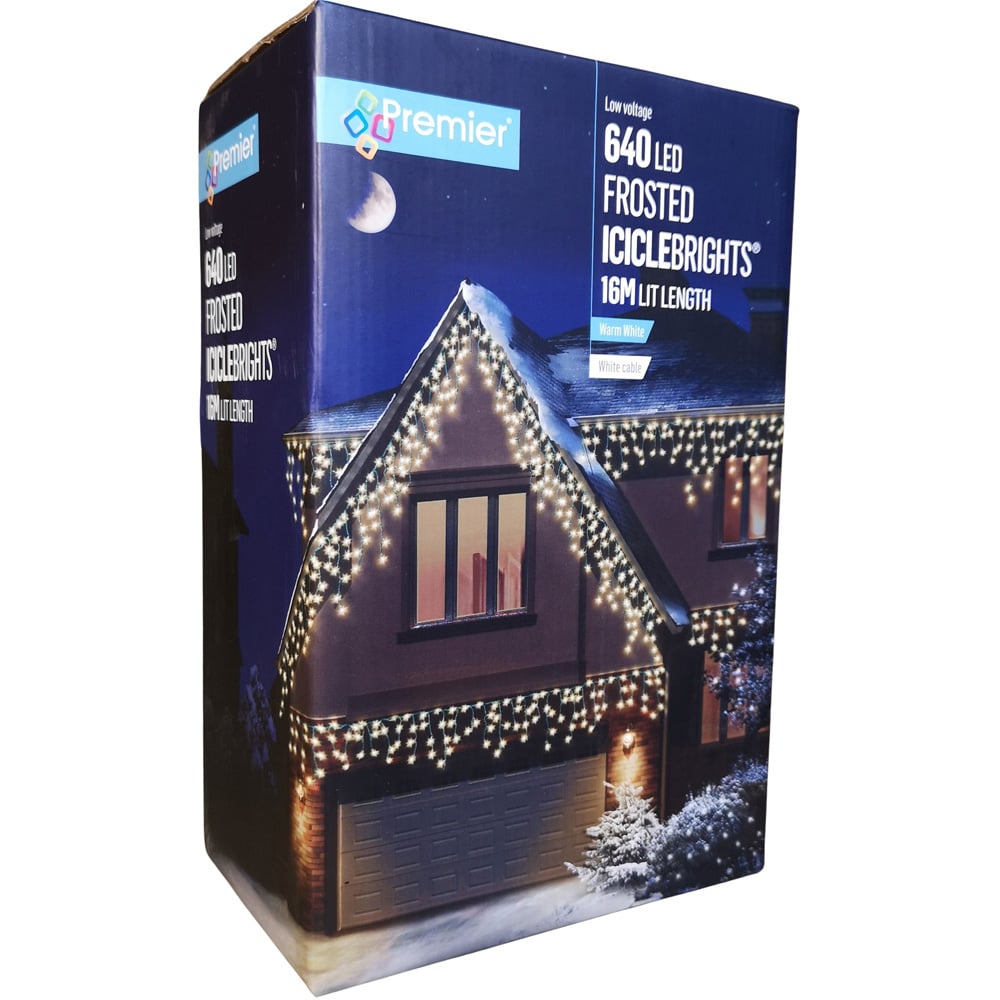 Premier IcicleBrights 640 Warm White LED Multi-Function White Cable Icicle Light 16m Image 5