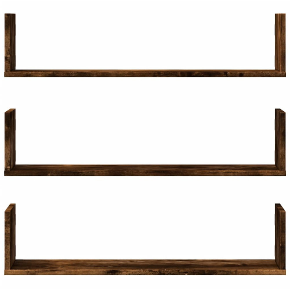 vidaXL 80cm Set of 3 Smoked Oak Floating Wall Shelf Image 3