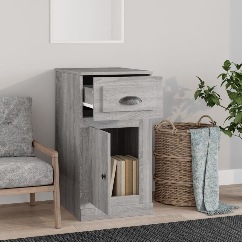 vidaXL Single Door Single Drawer Concrete Grey Side Cabinet Image 8
