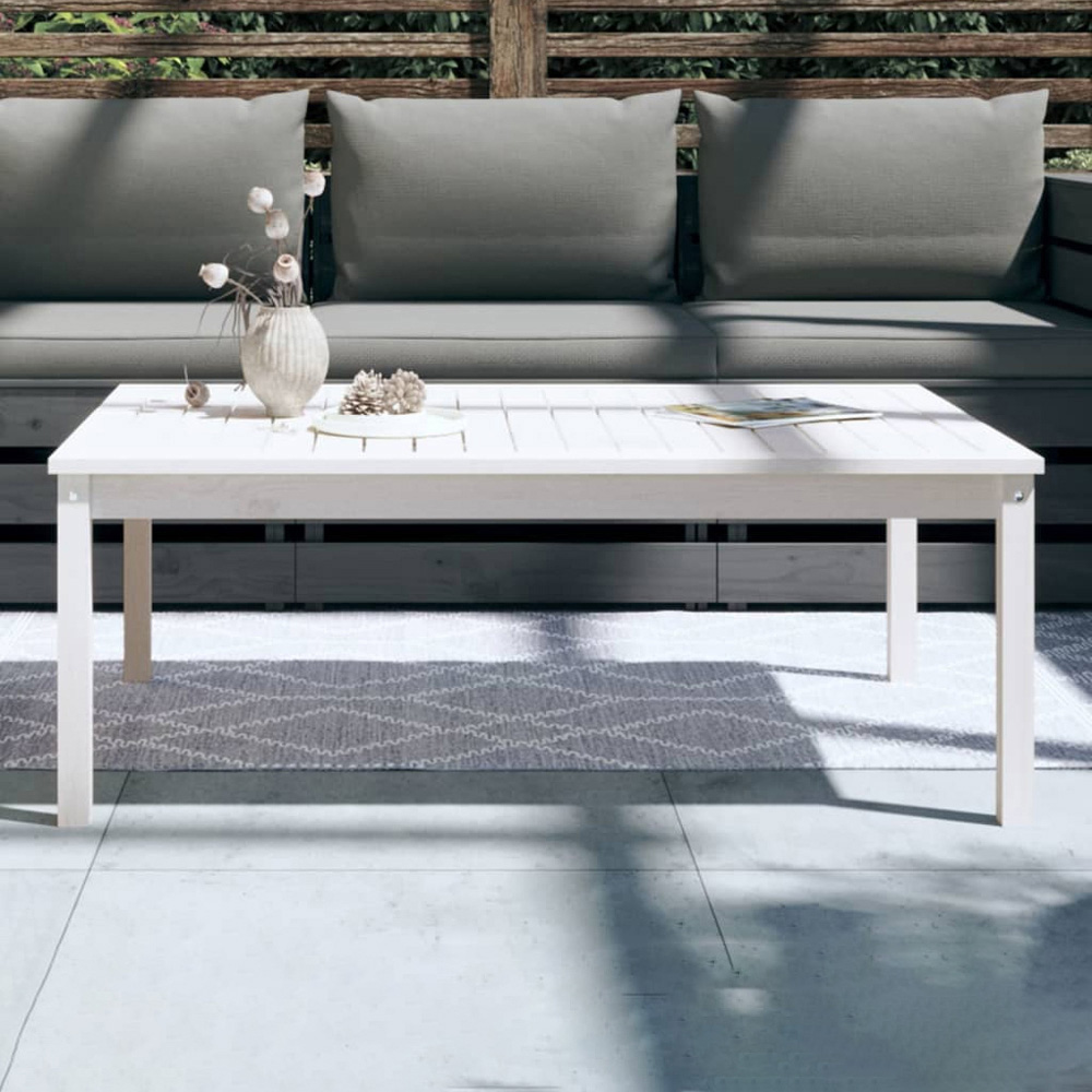 vidaXL White Solid Pine Wood Slatted Garden Table 121 x 82.5cm Image 1