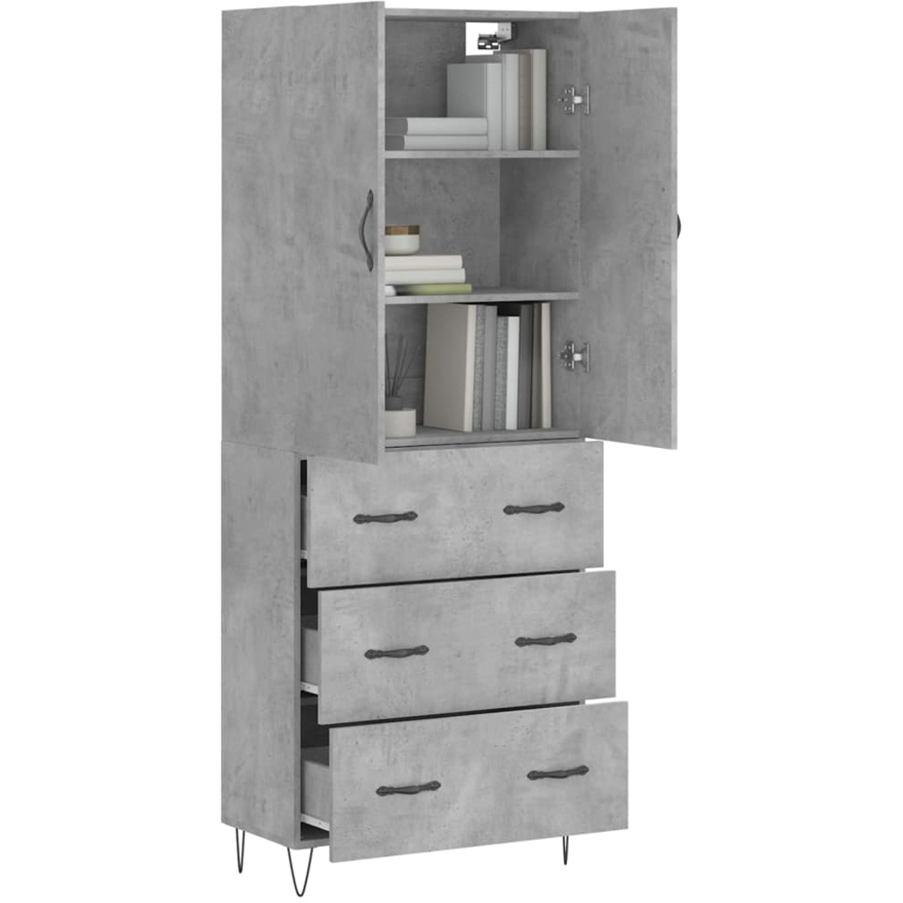 vidaXL 2 Door 3 Drawer Concrete Grey Highboard with Hairpin Legs Image 3
