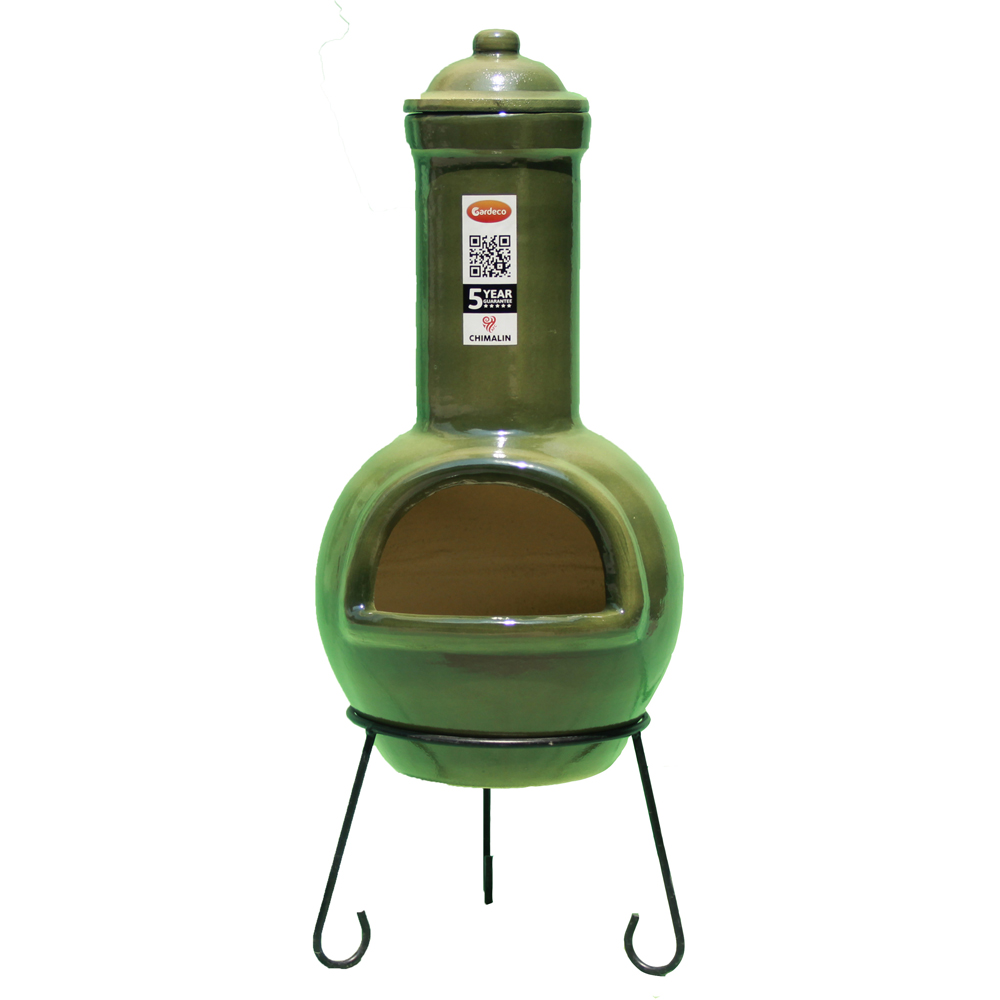 Gardeco Sempra Large Glazed Green Chimalin AFC Chimenea with Lid and Stand Image 3