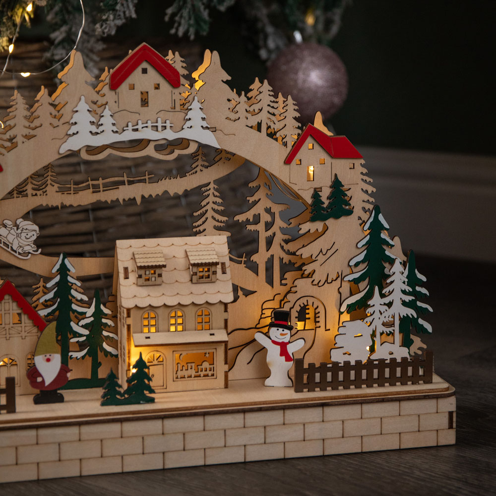Samuel Alexander 12 Warm White LED Wooden Alpine Scene Christmas Decoration 40cm Image 5