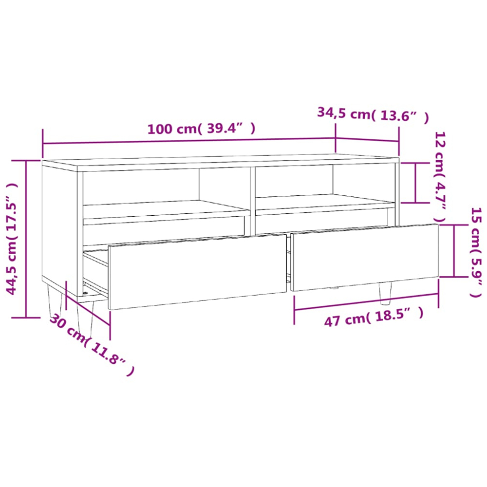 vidaXL 2 Drawer 2 Shelf Concrete Grey TV Cabinet Image 9