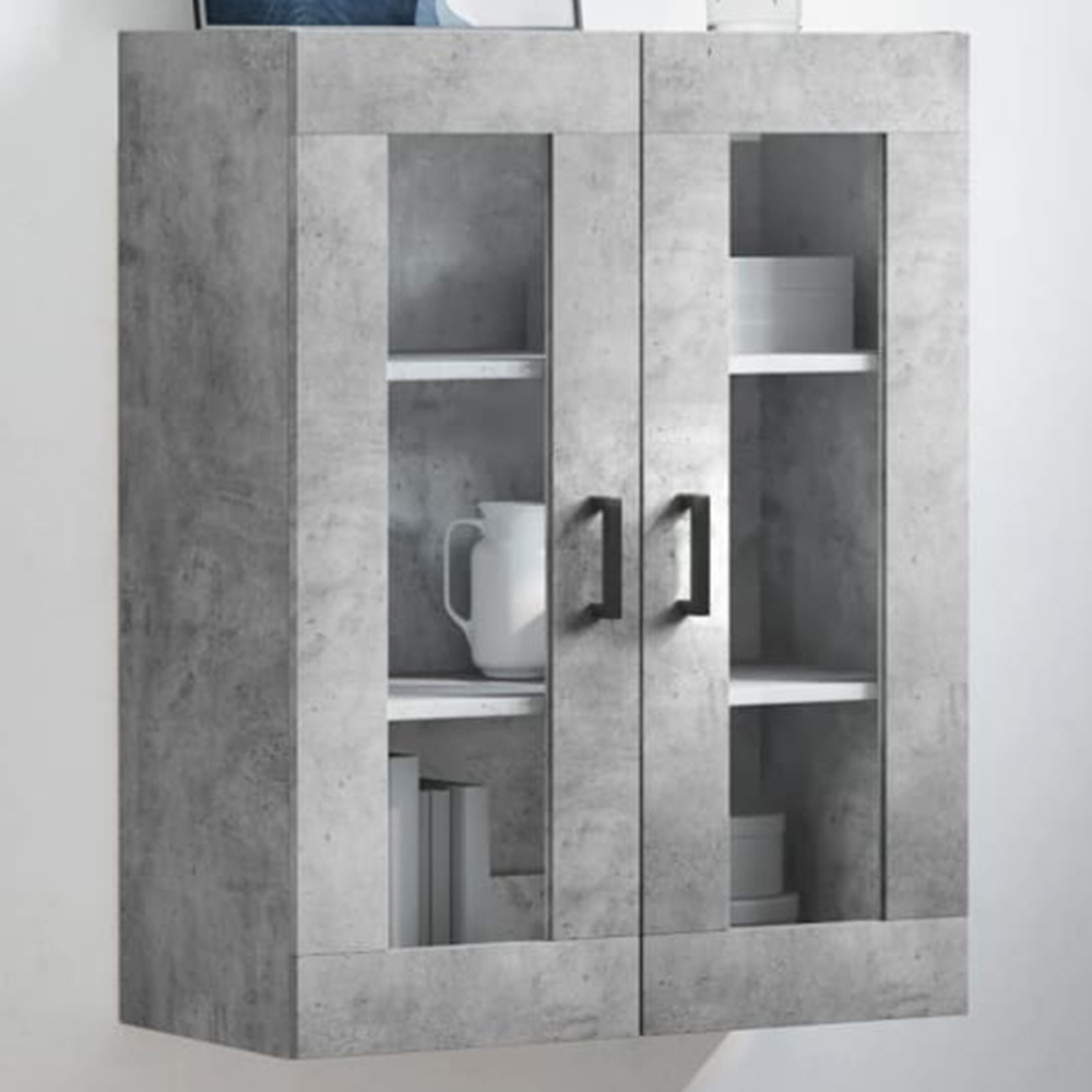 vidaXL 2 Glass Door Concrete Grey Wall Mounted Cabinet Image 1