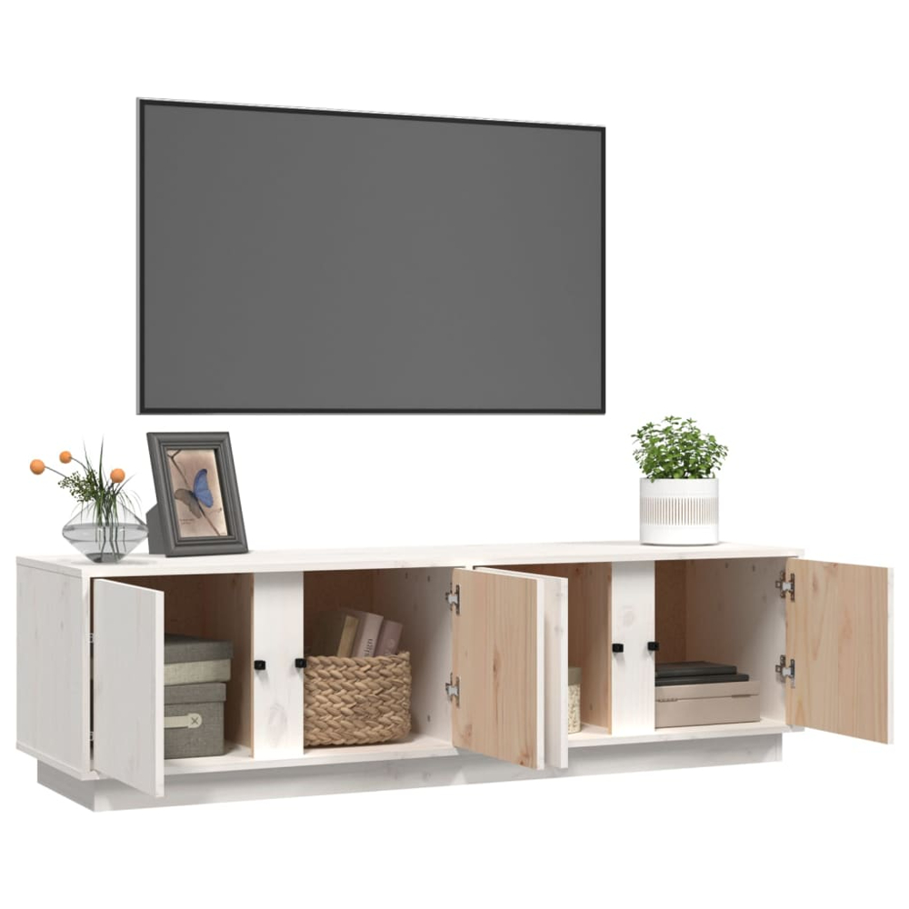 vidaXL 4 Door White Solid Pine Wood TV Cabinet Image 3