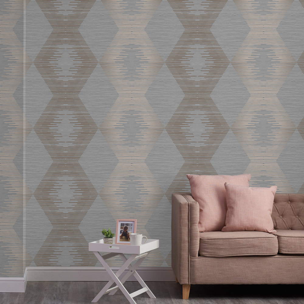 Superfresco Easy Serenity Geo Grey and Rose Gold Wallpaper Image 4
