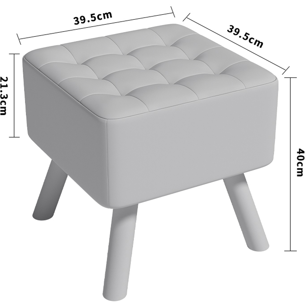 Living and Home Green Linen Buttoned Footstool with Wooden Legs Image 8