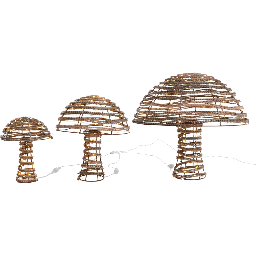 Charles Bentley Rattan Light Up Mushrooms Christmas Decoration 3 Pack Image 4