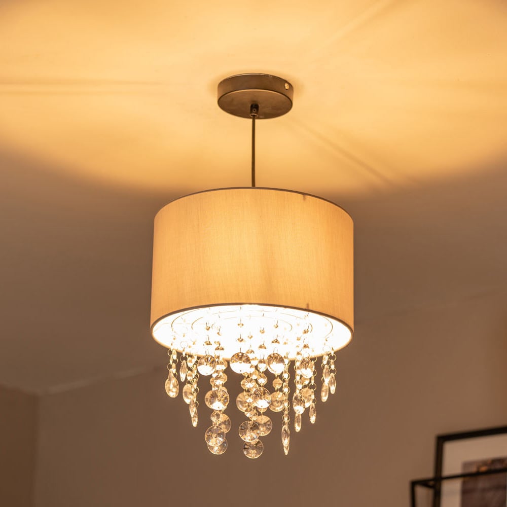 ValueLights Lulu Grey Fabric Droplet Drum Lamp Shade Image 2