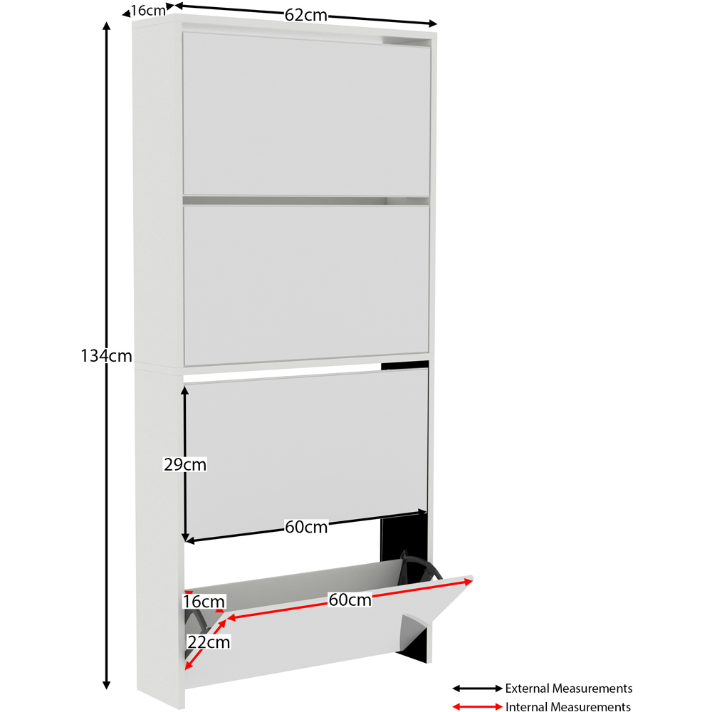 Home Vida Welham White 4-Drawer Mirrored Shoe Cabinet Rack Image 9