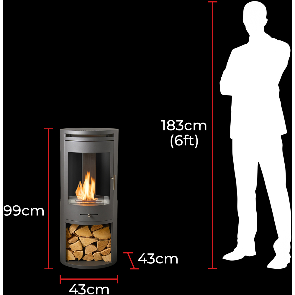 OKO S7 Charcoal Grey Bio Ethanol Cylinder Stove with Log Storage 3000W Image 9