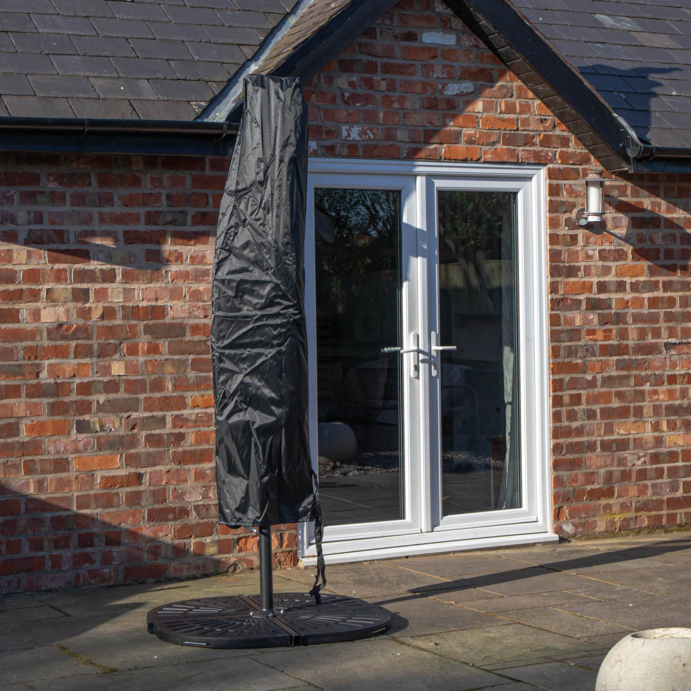 Samuel Alexander 4 Seater Glass Top Outdoor Dining Set with Grey Banana Lit Parasol and Base Image 6