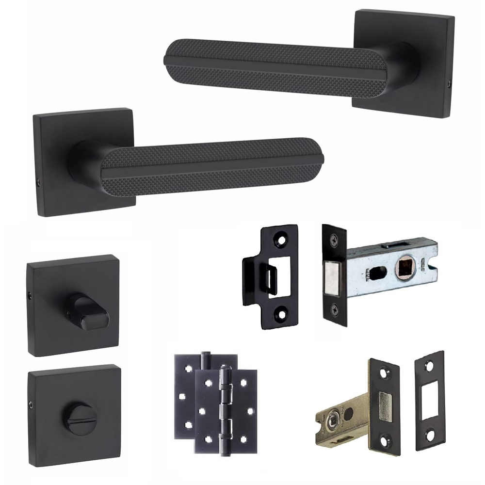 Golden Grace Matt Black Modern Lima Door Bathroom Handle Set Image 1