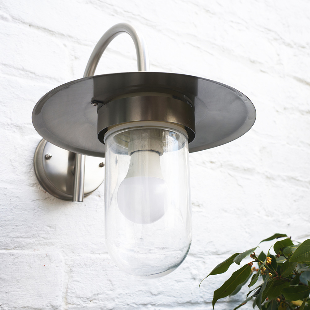 ValueLights Lancaster Silver Swan Neck Outdoor Wall Lantern Image 2