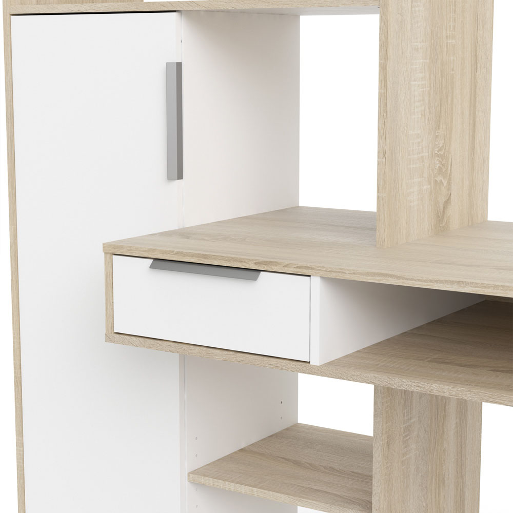 Florence Function Plus Single Door Single Drawer Multifunctional Desk White and Oak Image 8