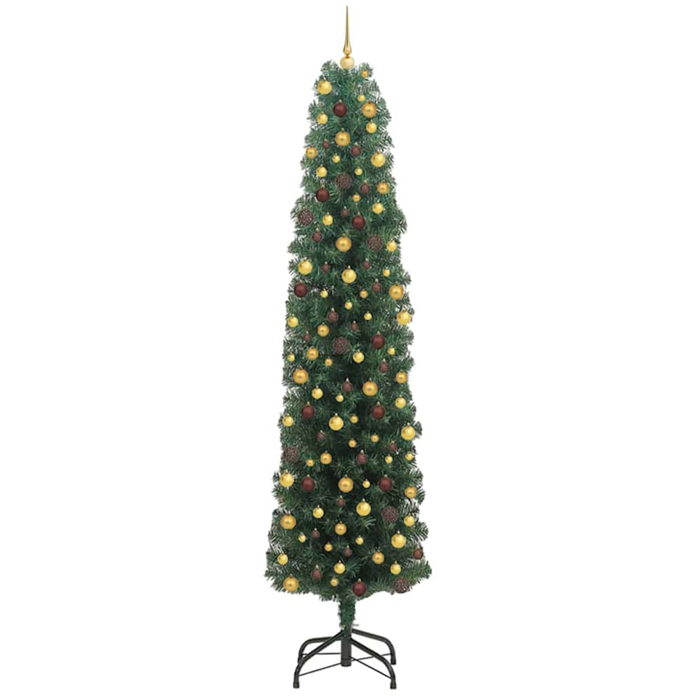 vidaXL Green Artificial Christmas Tree with LEDs Bronze Gold Decoration Ornaments 8ft Image 2