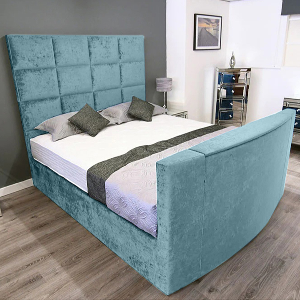 Eleganza Home Lurvi Double Duck Egg Plush TV Bed Frame with Headboard and Footboard Image 1