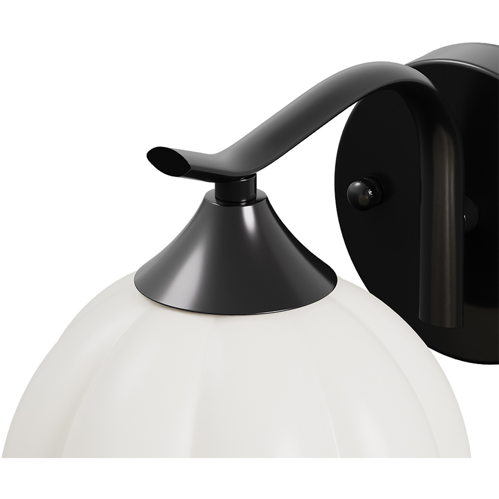 Living and Home Petal-Shaped White Glass Shade Black E27 Wall Lamp Image 5