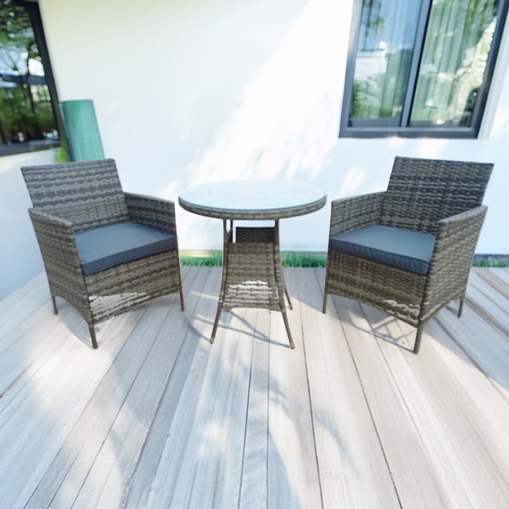 Outdoor Living Amazon 2 Seater Grey Wicker Rattan Natural Bistro Set Image 1