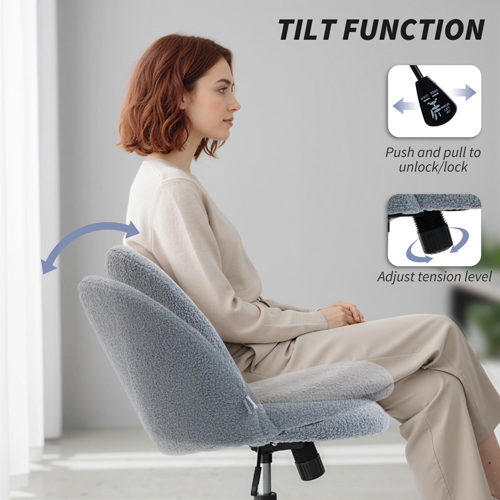 Portland Grey Teddy Fleece Height Adjustable Swivel Office Chair Image 8