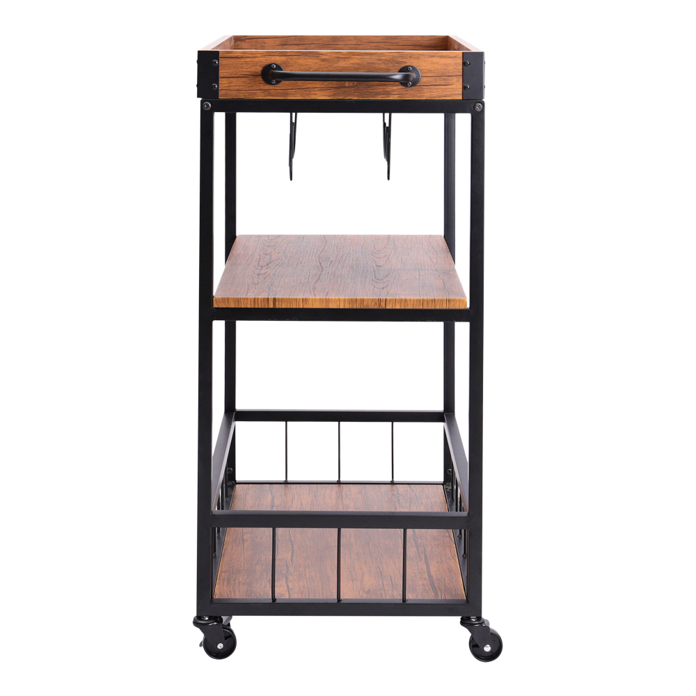 Living and Home 3 Tier Wooden Serving Wine Trolley Image 4