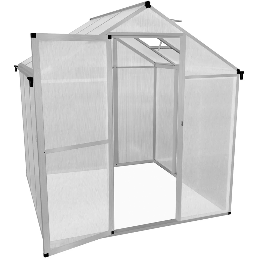 MonsterShop Silver Polycarbonate 6.4 x 6ft Greenhouse Image 1
