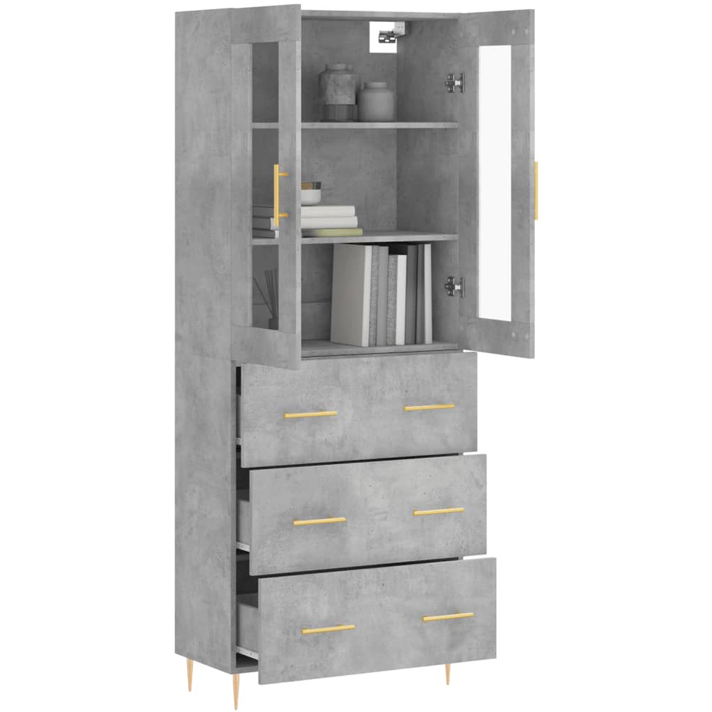 vidaXL 2 Glass Door 3 Drawer Concrete Grey Highboard with Gold Handle Image 4