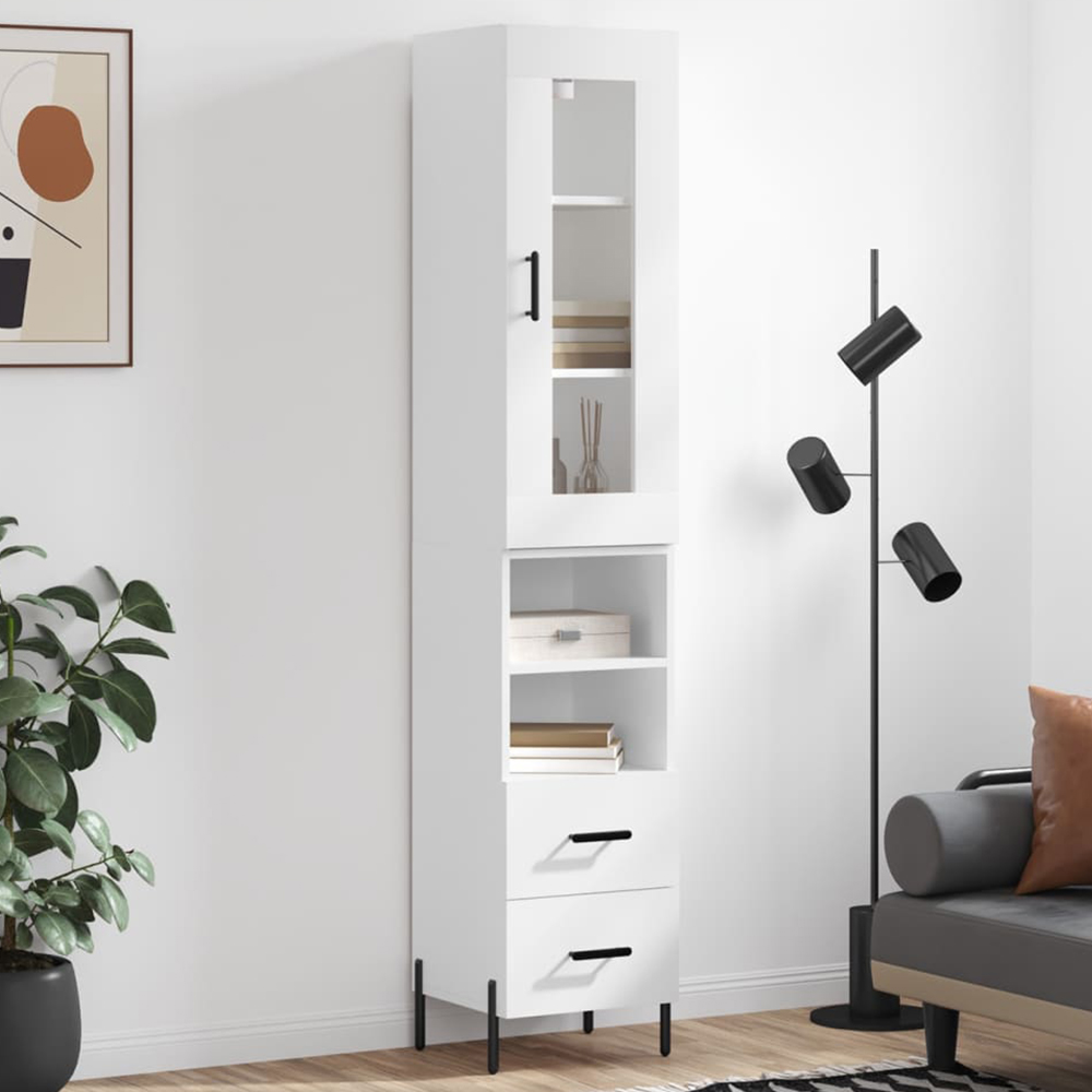 vidaXL Single Glass Door 2 Drawer 2 Shelf White Highboard Image 1
