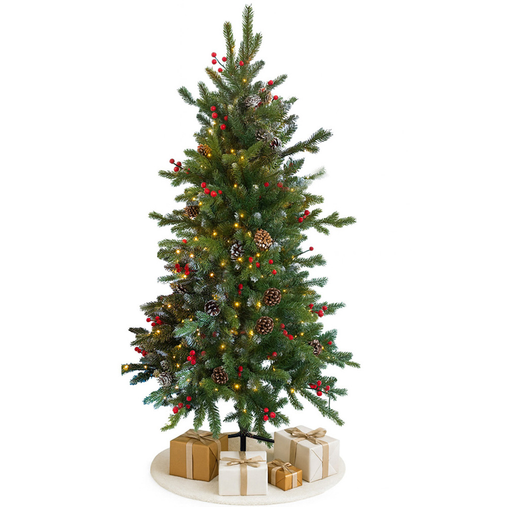 Noel Square Pre Lit Warm White LED Acorns and Berries Artificial Xmas Tree 4.9ft Image 1
