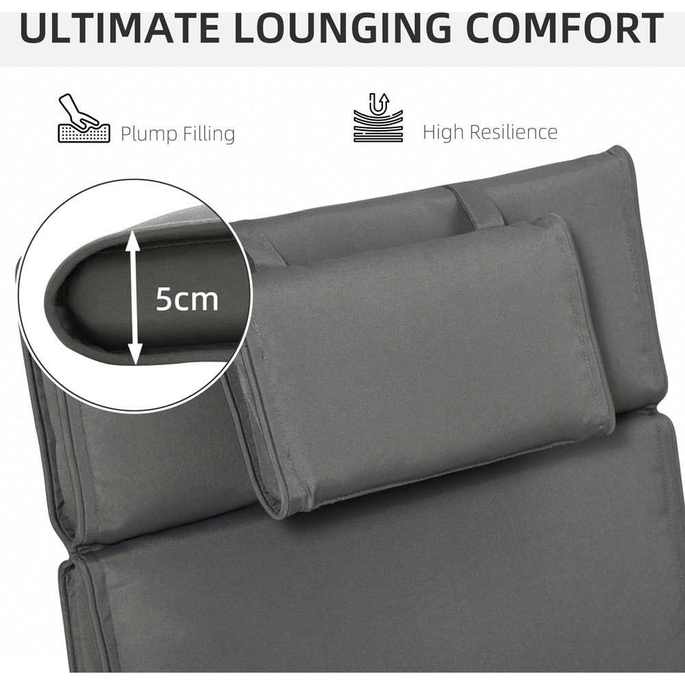 Outsunny Grey Sun Lounger Cushion Replacement with Pillow 196 x 53cm Image 4