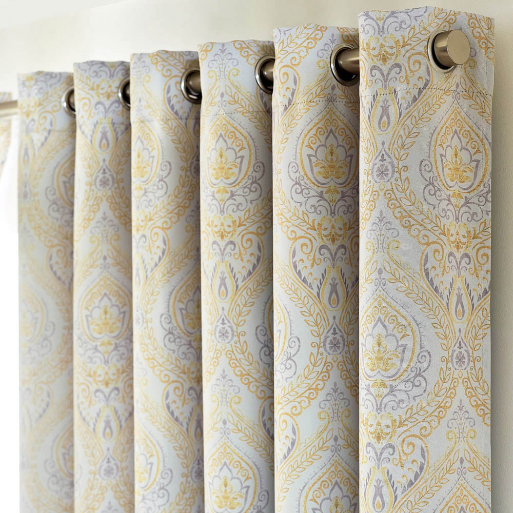 Alan Symonds Victoria Ochre Room Darkening Ring Top Eyelet Curtains 168 x 183cm Image 2