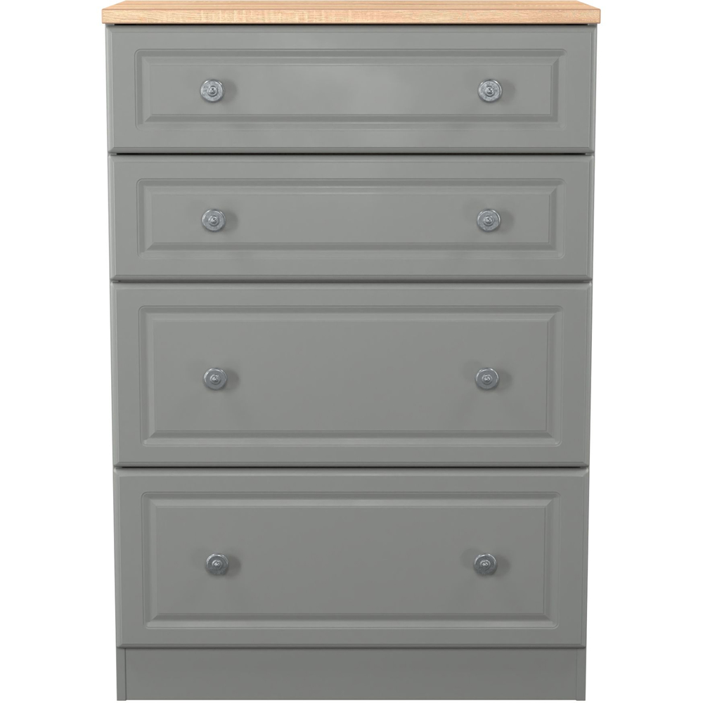 Crowndale Norfolk 4 Drawer Dusk Grey and Bardolino Oak Deep Chest of Drawers Ready Assembled Image 2