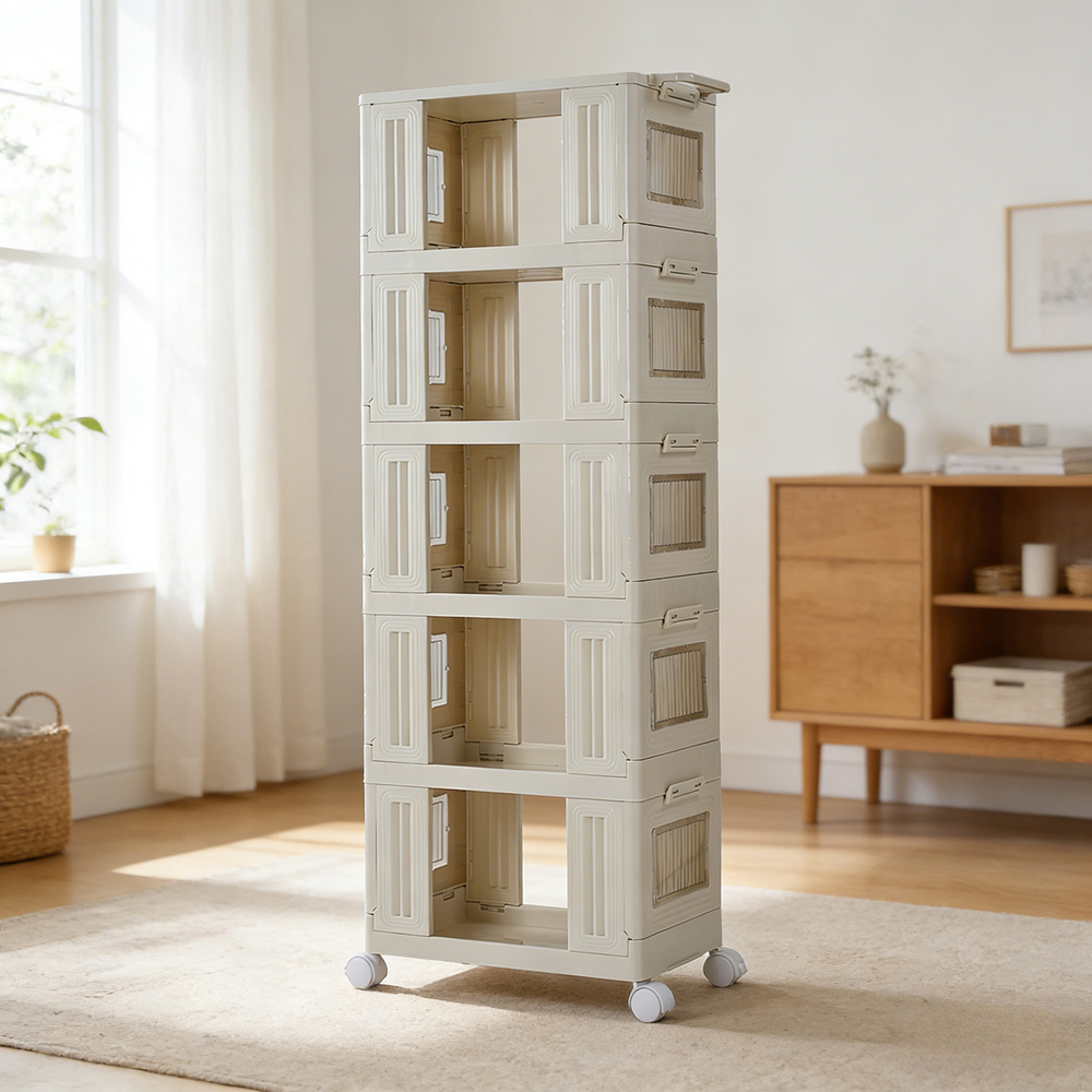 Living and Home 5 Tier White Foldable Storage Cart with Wheels Image 8