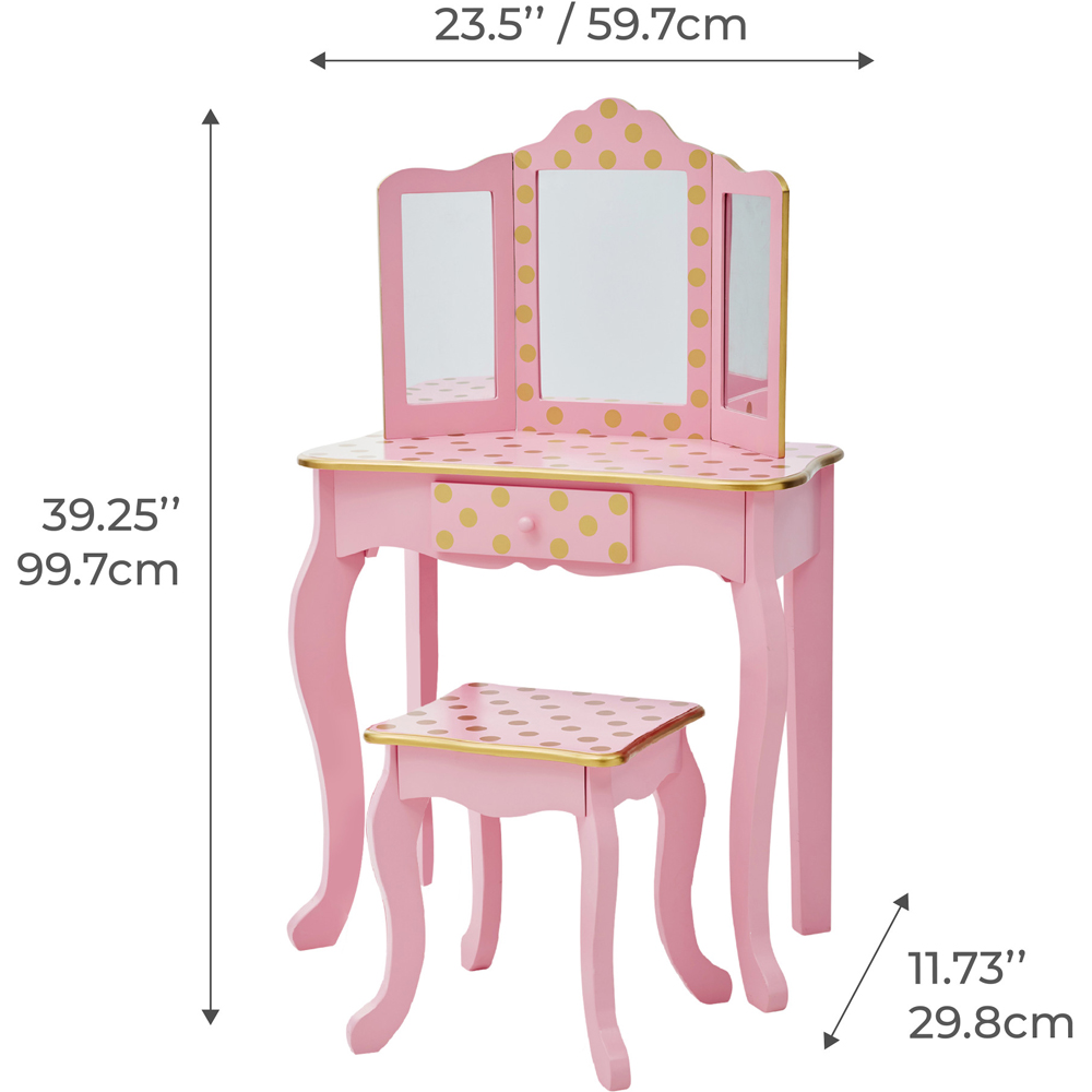 Teamson Kids Gisele Play Single Drawer Pink and Gold Polka Dot Prints Toy Vanity Set Image 9