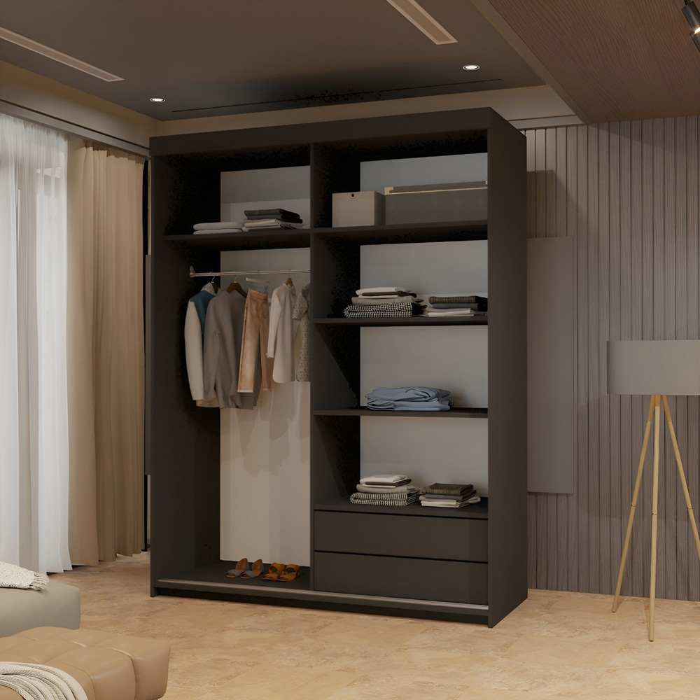 Sliding Wardrobes 4U Queen 2 Door Black Full Length Mirrores Sliding Wardrobe Image 3