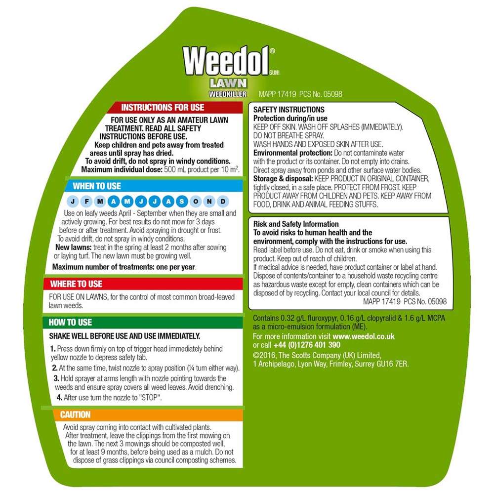 Weedol Ready-To-Use Gun Lawn Weedkiller 800ml Image 2