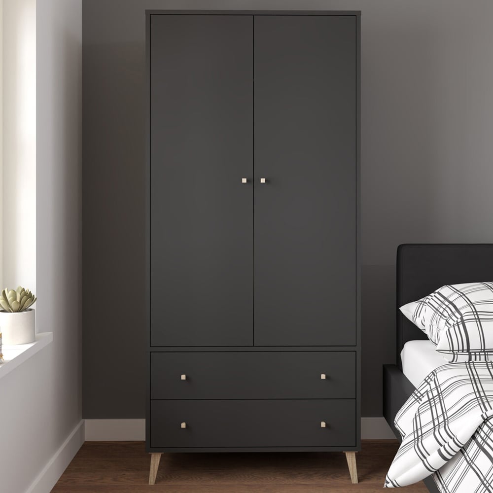 Salford 2 Door 2 Drawer Black Wardrobe Image 1